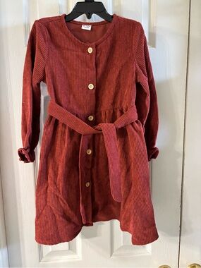 PatPat Girls Corduroy Button Dress in Rust
